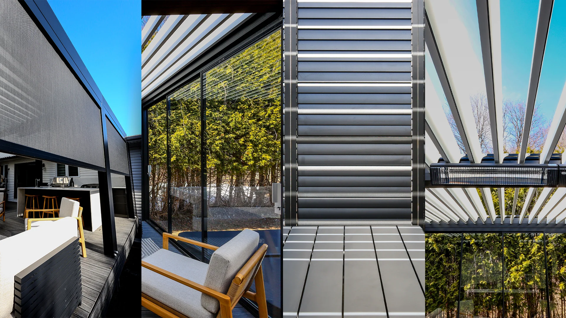 Details of the bioclimatic pergola and outdoor furniture of the Harvey project